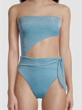 Rami Brooke  Shimmery Sky Blue One-Shoulder Cutout Swimsuit Size small new